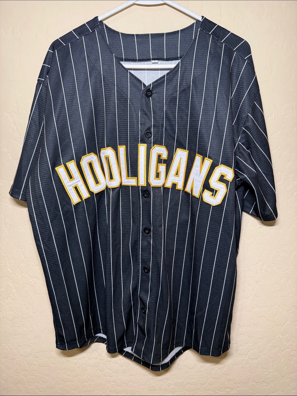 Black Pinstripe "Hooligans" Baseball Jersey
